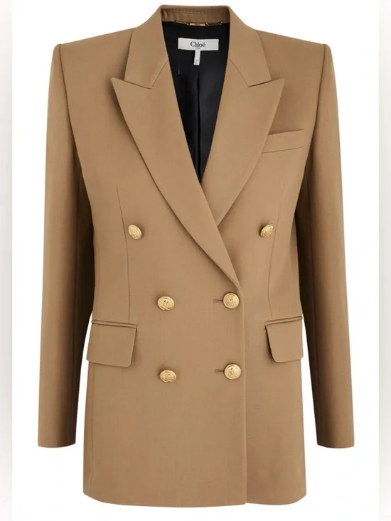 Chloé Wool Blazer Brown Double Breasted Gold Button Luxury Paris Designer - Picture 1 of 13
